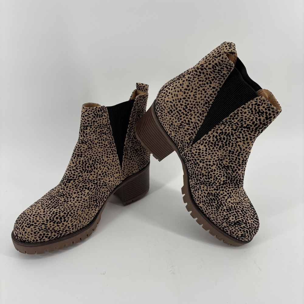 Call It Spring Edele Ankle Boots Women 7.5 Tan Animal Print Lug Sole Heel